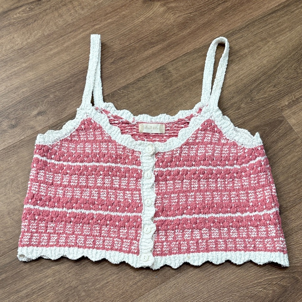 Altar’d State Pink and White Knit Crop Top Size Medium Cottogecore